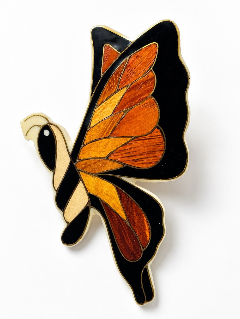 Vintage Wood Inlay Butterfly Brooch